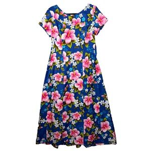 Vintage 60s Mid Century Ui-MaiKai Tropical Hawaiian Floral Barkcloth Dress Sz M